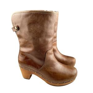 UGG Womens Lynnea Ankle Boots Size 6 Brown Leather Sheepskin Fold Over Shearling